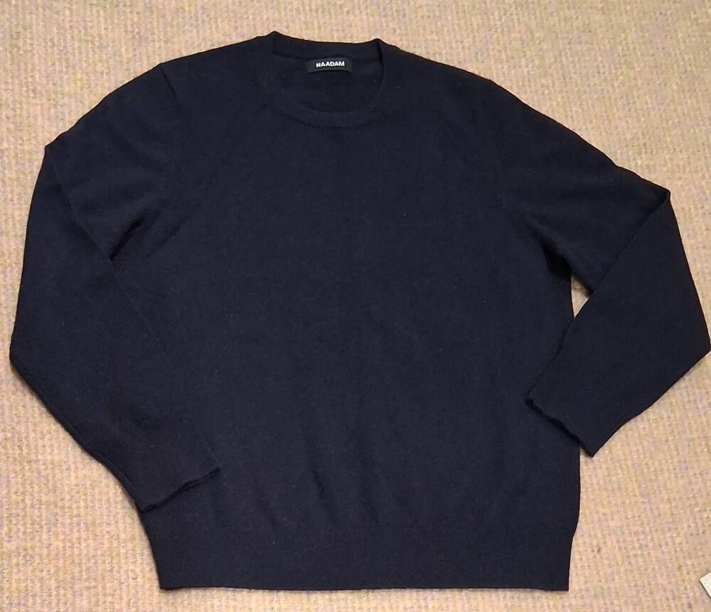 Naadam cashmere mens large sweater navy blue crewneck 100% cashmere - Picture 3 of 9